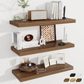 Fun Memories Deep Floating Shelves, 32W x 12D Walnut Wall Shelves, 32 Long Rustic Wood Wide Storage Shelves for Bedroom, Kitchen, Farmhouse, Laundry Room, Bedroom, Kitchen, Home Office- Set of 3