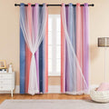 XiDi Girls Curtains for Bedroom 96 Inches Long 2 Panels Grey Pink Purple Rainbow Blackout Curtains for Little Girl Kids Room Decor Living Room, Princess Unicorn Wall Decals Drapes 52x96