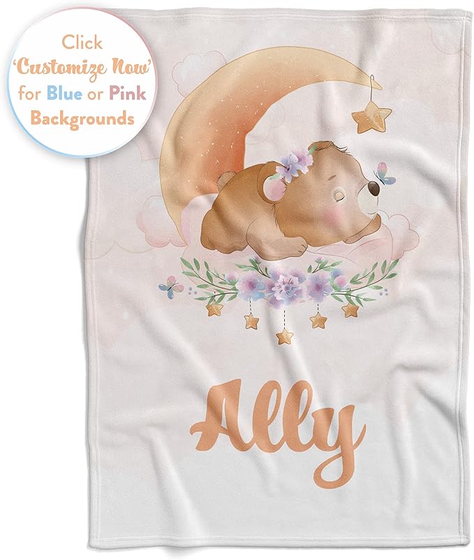 Personalized Baby Blankets with Name | Bear Custom Baby Girl and Baby Boy Newborn Blanket | Unisex Warm Soft Sherpa Swaddle Blanket Minky | (Bear, Sherpa 60"x80")