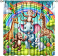 Animals Window Curtain Rod Pocket Kids Boys Girls Forest Giraffe Elephant Monkey Flowers Window Treatment for Baby Children Bedroom Living Room 63" W X 72" L