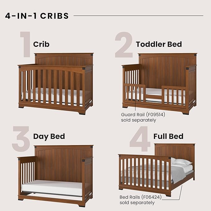 Child Craft Redmond Full Panel Crib, Dresser and Chest Nursery Set, 3-Piece, Includes 4-in-1 Convertible Crib, Dresser and Chest, Grows with Your Baby (Coach Cherry)