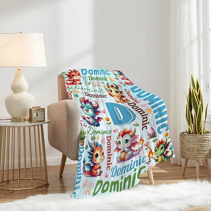 Personalized Custom Dragon Preschool Blanket Gifts for Baby Toddler Kids Boys Girls - Customized Dragon Super Soft Lightweight Flannel Sheets Decor for Crib Nap Couch - 40"x50" for Kids/Children