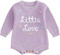 Lesimsam Newborn Baby Boy Girl Valentines Day Outfit Oversized Embroidery Long Sleeve Knit Sweater Bubble Romper Bodysuit