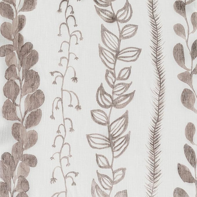 MEETSKY Brown Sheer Curtains 72 Inches Long 2 Panels Boho Curtains for Living Room Light Filtering Patterned Drapes for Bedroom Linen Style Back Tab Leaf Print Window Treatment