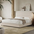 HOMBCK Full Size Boucle Bed Frame, Upholstered Bed Frame Full with Headboard, Soft BedFrame with Thickened Footboard, Soft Rounded Corners, No Box Spring Required, Easy Assembly, Cream