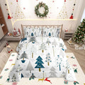 Xmas Trees Full Size Comforter Set,Merry Christmas Pine Hand Drawn Bedding Comforters Bedroom Collection,Blue Plant Snowflakes Winter Bedding Set for Girls Teens