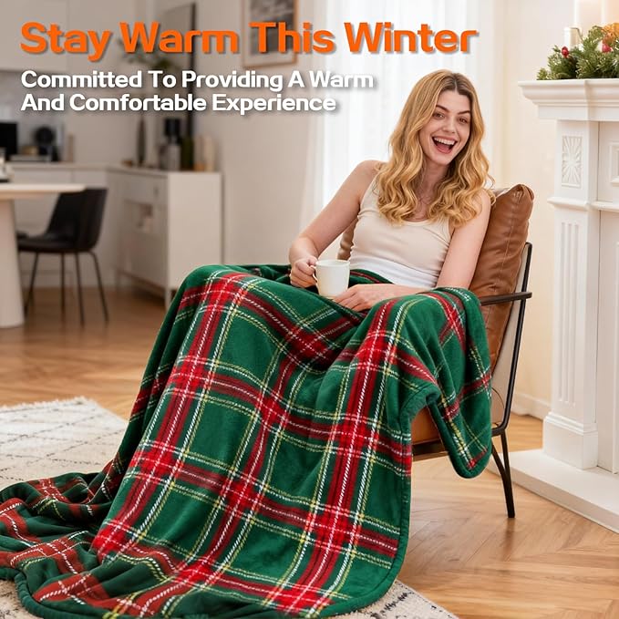 Electric Blanket Heated Twin, Soft Flannel 62"x84" Plaid Heating Blanket with 8 Hours Auto Off 10 Fast Heating Levels Machine Washable Sherpa Heated Blanket with Overheating Protection