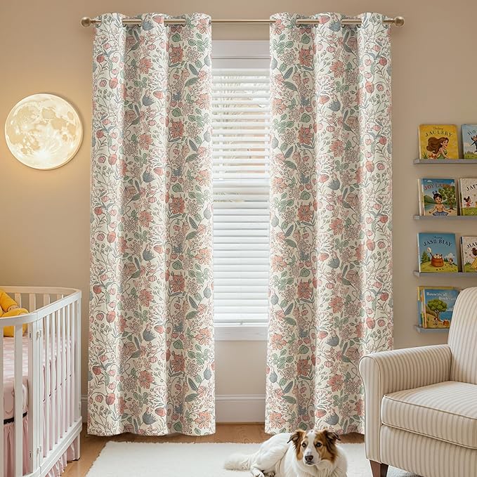 jinchan Nursery Curtains 95% Blackout Pink 84 Inch Long Floral Curtains for Girls Room, Farmhouse Drapes for Living Room Bedroom Darkening Window Treatment Grommet Top Set of 2 Panels