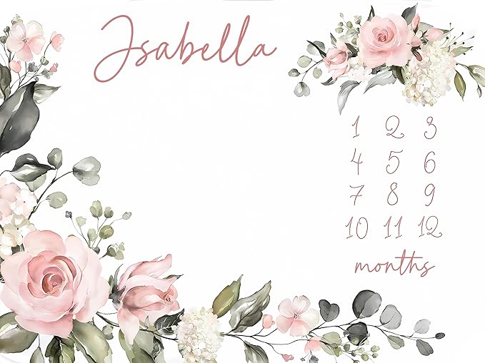 OLIVE OLIVIA Personalized Monthly Baby Milestone Blanket, Baby Months Blanket, Perfect Custom Newborn Gifts,50"x60"
