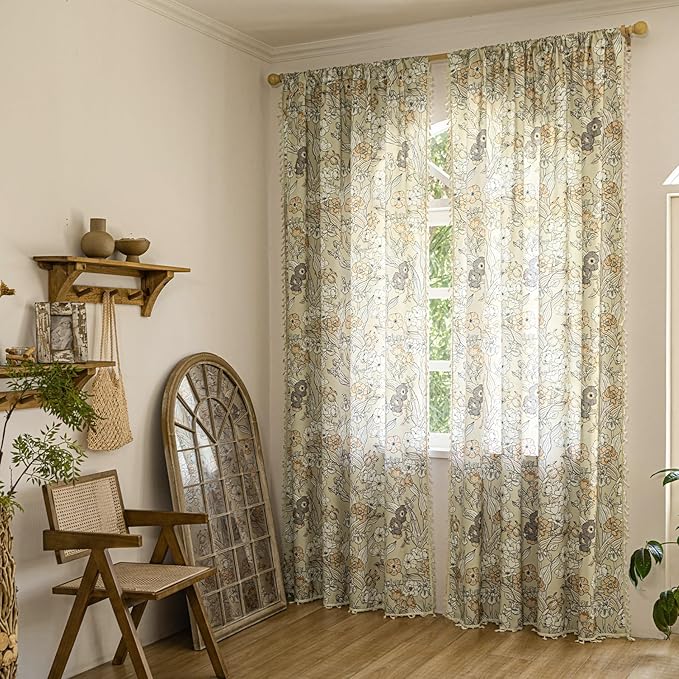 ENJOYBRIDAL Floral 84 Inch Curtains 2 Panel Set Bedroom Farmhouse Drapes Semi Sheer Rod Pocket Living Room Boho Window Curtain Panels Floor Length Cottage Core Cute Vintage Rustic Window Treatments