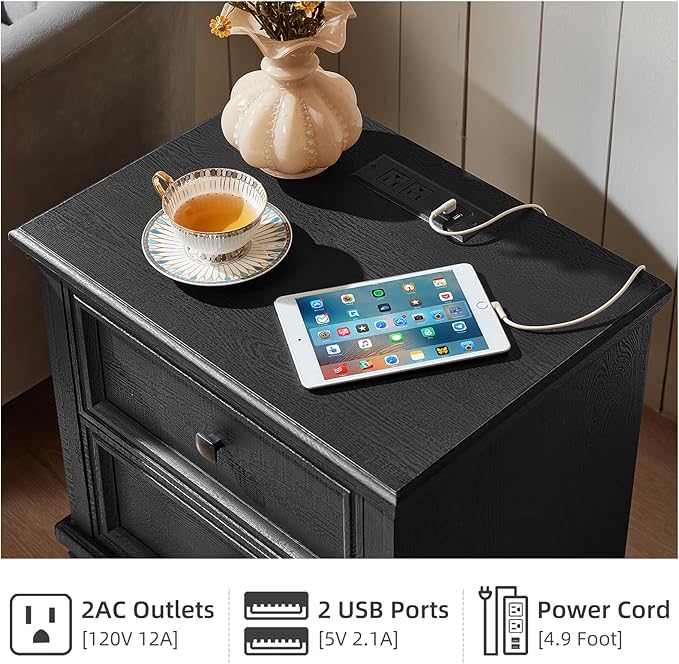 Farmhouse Bedroom Dresser and Nightstand Set of 4, 6 Drawer Tall & 5 Drawers Dresser & 2 Drawer Nightstand Set, Rustic Wood Furniture Set for Bedroom, Hallway, Black