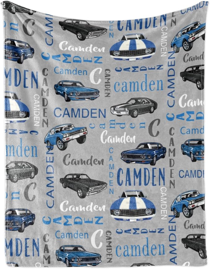 Personalized Car Blanket with Name for Boys, Custom Name Blanket for Teen, Soft Flannel Car Toddler Teen Blanket Customized Gift for Birthday New Year Gift 50"x60"