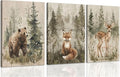ICHZUMW Woodland Animals Nursery Wall Decor, Nursery Wall Art, Watercolor Bear Fox Deer Painting Print Artwork for Boys Girls Kids Room, Wrapped Canvas, Ready to Hang, 16x24in, Set of 3