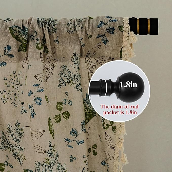 ENJOYBRIDAL Leaf Curtains 96 Inch Length 2 Panels Tassel Boho Semi Sheer Drapes Bedroom Living Room Farmhouse Floral Rustic Country Rod Pocket Cotton Linen Blend Window Curtain Panel