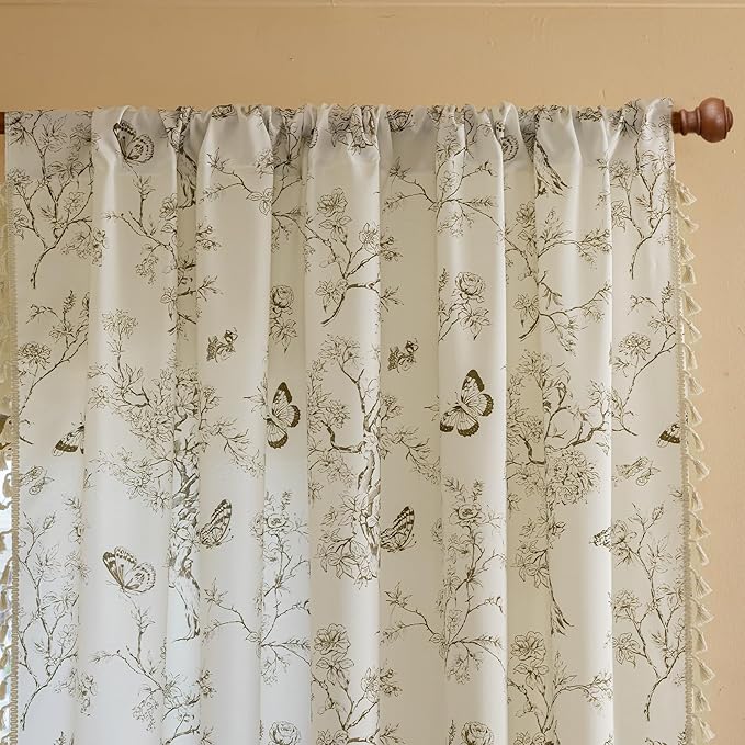 ENJOYBRIDAL Floral Curtains 96 Inch Long Boho Semi Sheer Drapes 2 Panels Bedroom Living Room Farmhouse Window Curtain Panels Rod Pocket French Country Vintage Cute Window Treatments