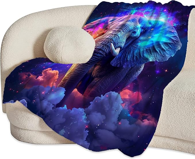Fantasy Elephant Blanket Elephant Throw Blanket Elephant Gifts and Decor Animal Blanket for Girls Boys Women Men Kids Adults Soft Warm Cozy Fleece Blanket for Couch Sofa Bed 80"x60"