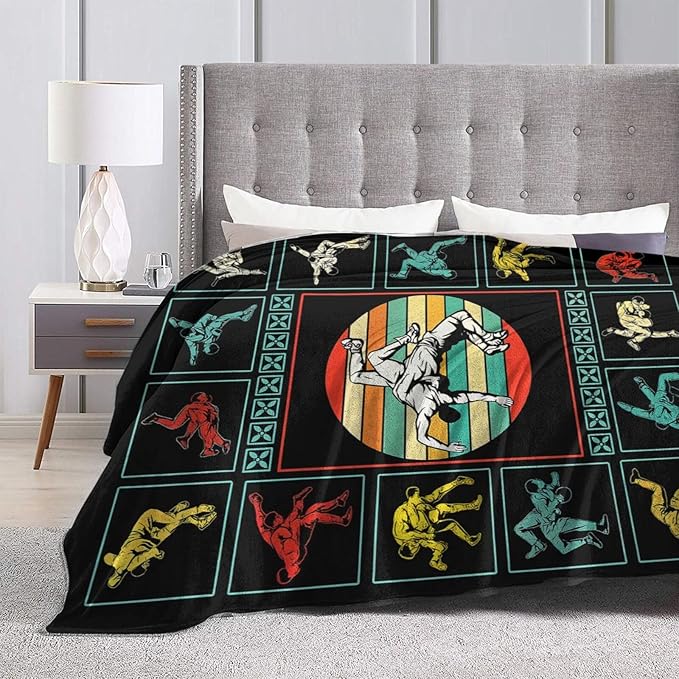 Wrestling Fleece Blanket Sports Wrestle Throw Blankets for Girls Boys Super Soft Warm Flannel Vintage Colorful Throws Gifts for Men Women Cozy Fuzzy Plush Stuffed Couch Bed Bedding Decor 50"x40"