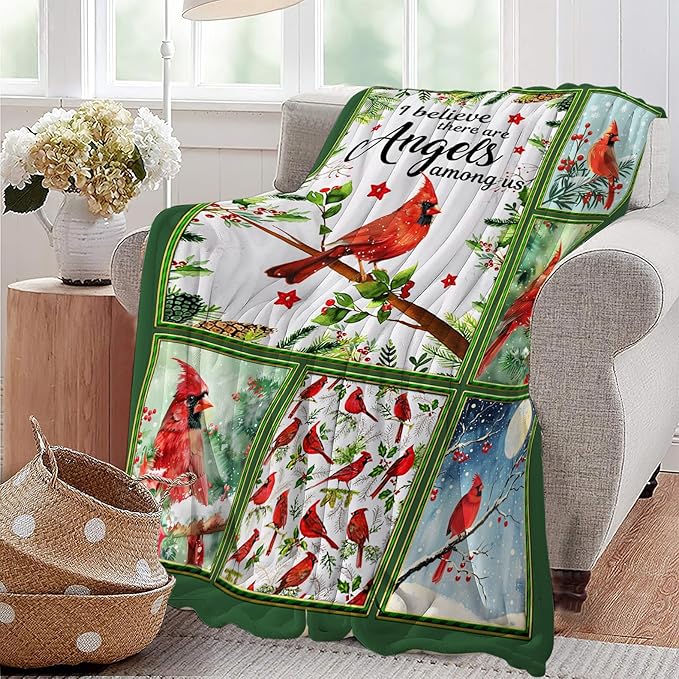 Cardinal Throw Blanket Red Birds Blankets Gifts for Couch Sofa Bed Stuff Decor Lightweight Cozy Fleece Plush Warm Flannel Bedding for Lover Men Women Adults 40"x50"
