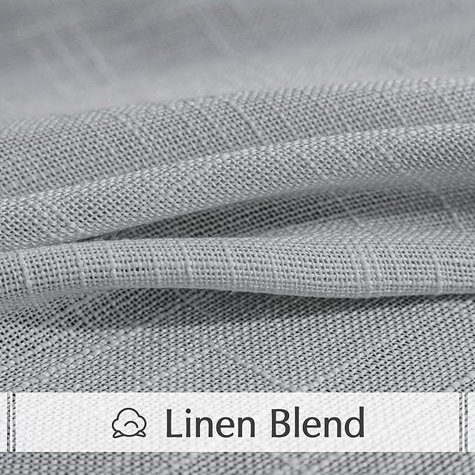 FMFUNCTEX Linen Semi Sheer Curtains for Bedroom, Grey Curtains 96 Inches Long for Living Room, Country Farmhouse Sheer Drapes, Light Filtering Window Curtain, Grommet Top 2 Panels