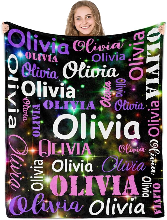 Gudina Personalized Name Blankets and Throws, Customized Name Blanket for Kids, Personalized Christmas Blanket Gifts for Women Men