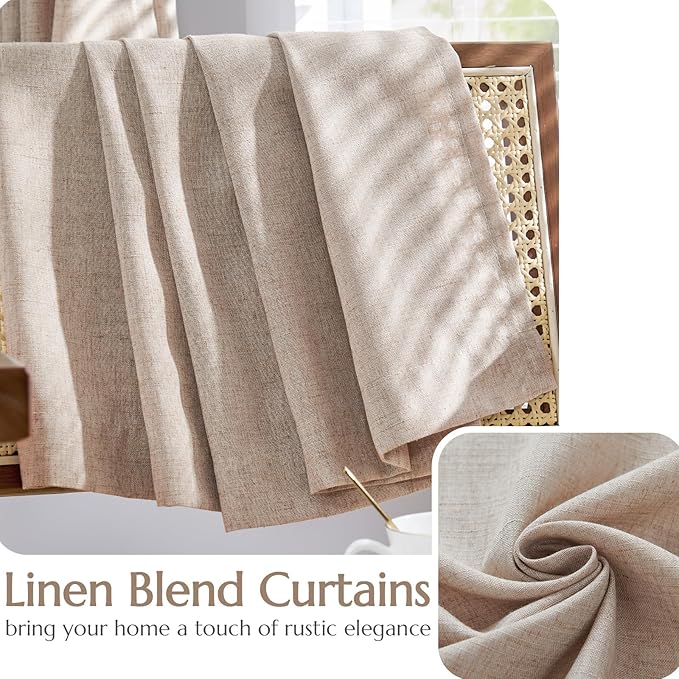 jinchan Taupe Lined Linen Blend Curtain for Living Room 90 Inch Length 2 Panels Curtains for Sliding Glass Doors, 50 Inch Wide Farmhouse Drapes with Rod Pocket Back Tab(50W x 90L, Taupe)