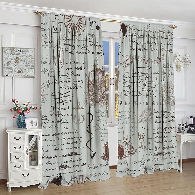 Nautical Theme Window Draperies, Pirate Sailboat Curtains for Bedroom & Living Room, Ocean Window Treatment - Starfish Print, 55x63 Inches, 2 Panels