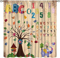 Animal Alphabet Numbers Tree Curtain Learning ABC Letters Birds Numbers Home Printed Rod Pocket Window Treatments for Bedroom Living Room Playroom Nursery 52" W X 84" L