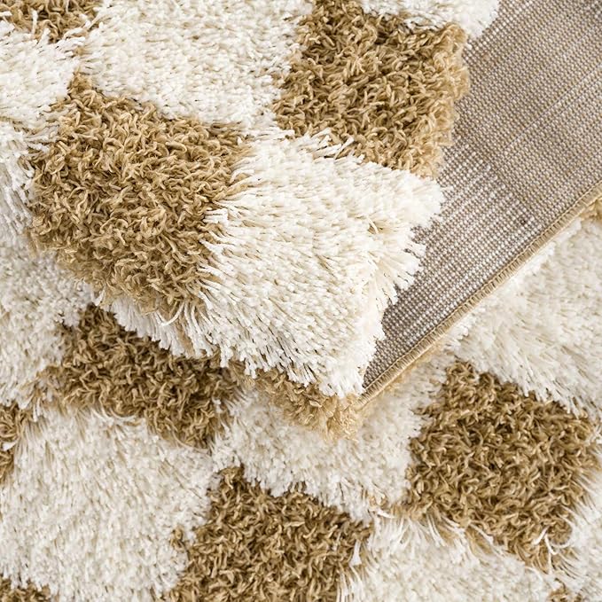 Hauteloom Atira Living Room, Bedroom Area Rug - Contemporary - Plush Pile - Light Mustard, Cream - 18" Sample