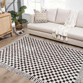 Hauteloom Leryn Contemporary Checkered Area Rug - Modern Geometric Bordered Carpet for Living Room, Bedroom, Dining Room - Checkboard Design - Square Tiles - High Pile - Black and White - 8'10" x 12'