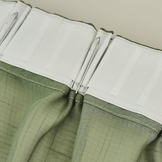 Sage Green Linen Look Sheer Curtains 102 Inches Long 2 Panels, Rustic Textured Light Filtering Drapes, Elegant Window Decor, Floor to Ceiling Pinch Pleat Curtain with Hooks