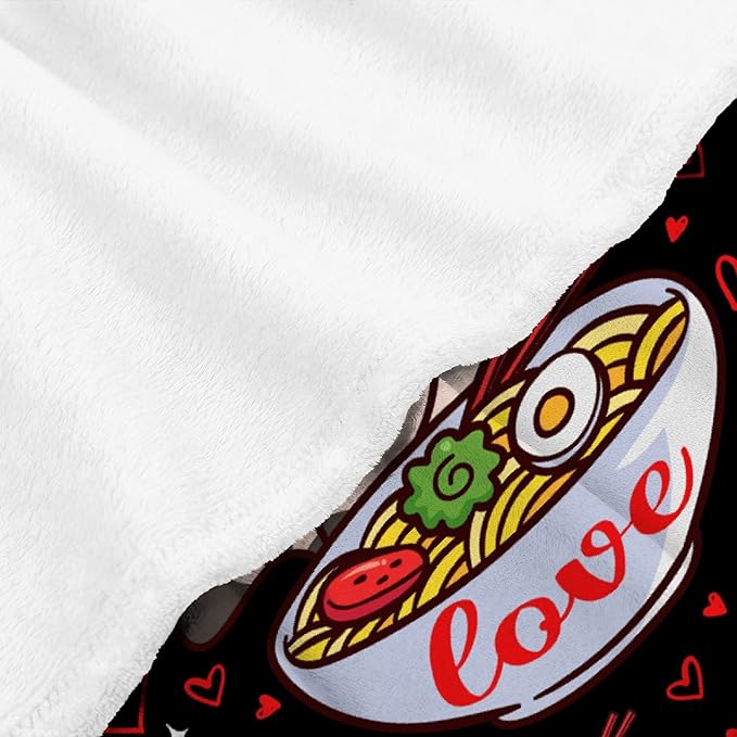 Thuswarm Kawaii Ramen Cat Red Heart Love Flannel Throw Blanket Warm Cozy Soft Funny Print Blankets for Bed Couch Sofa Room Decoration Gifts 120"×90" Extra Large for Family