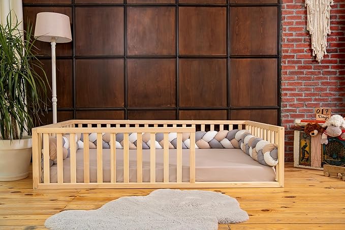 Montessori Floor Bed Full Size 54x75 / Height 18.9'' | Pine Tree Toddler Bed Frame, Wood Bed Frame | Gift for Kids Room Decor (Full)