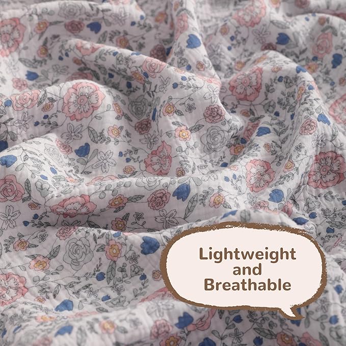 NTBAY 2 Layer Muslin Cotton Baby Swaddle Blanket, 30x40 Soft and Breathable Receiving for Newborns and Infants, Perfect for Crib, Stroller, Travel, Lightweight Nursery Blanket, Vintage Floral