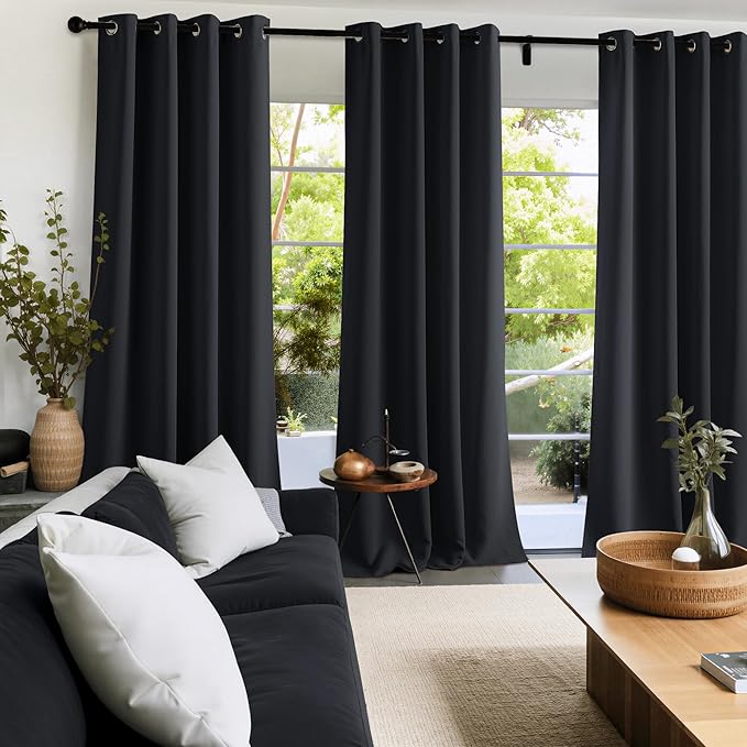 NICETOWN 100% Black Out Curtains 72 Inches Long 2 Panels for Living Room, Bedroom, Office Thermal Insulated Blackout Drapes Solid Grommet Noise Reducing Window Curtains, W40