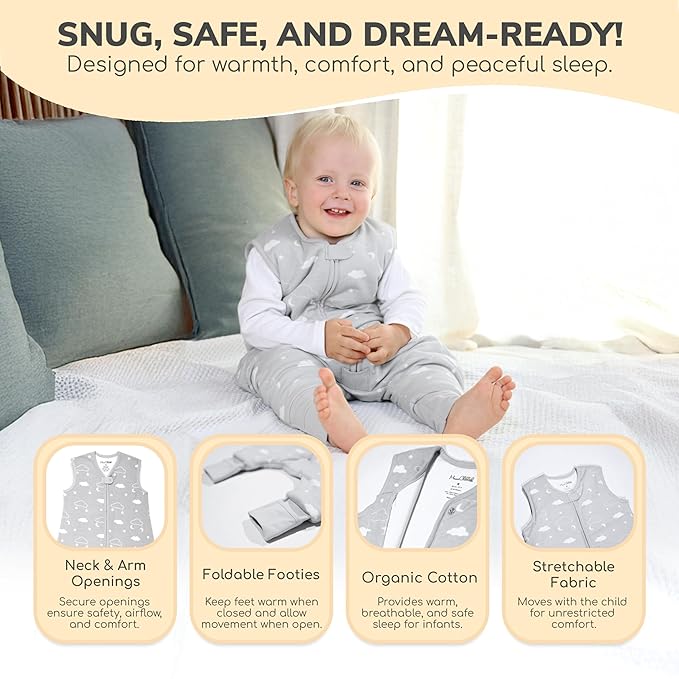 Mama Cheetah Toddler Sleep Sack with Feet 3T-4T, 0.5 TOG Organic Cotton Baby Wearable Blankets with Legs, Baby Sleeping Bag for Walkers, Early Walker Large