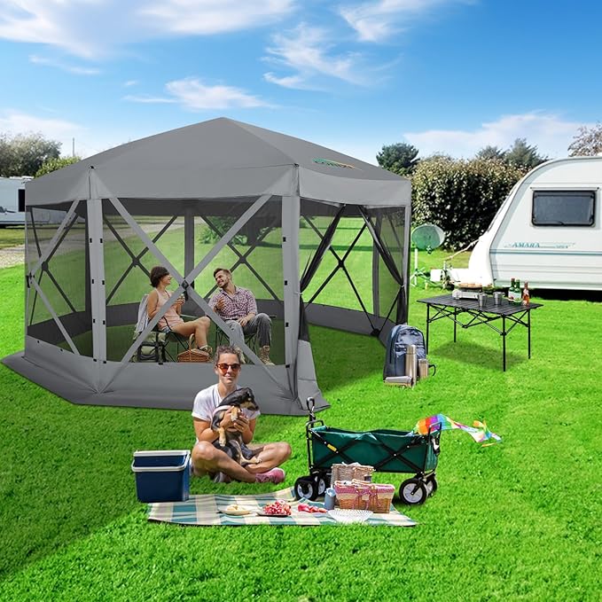 COBIZI 15x15ft Extra Large Pop-Up Gazebo Canopy Tent with Mosquito Netting, Spacious Easy Set-Up Screened Shelter, Durable Outdoor Pavilion with Ground Stakes, Perfect for Patio, Backyard, and Lawn