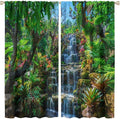 Waterfall Blackout Window Curtains, Spring Forest Nature Landscape Theme Pattern Print Window Drapes, for Living Room Bedroom 84x84in