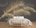 Black and Gold Feather Wallpaper Huge Banana Leaf Mural Wallpaper for Bedroom Living Room TV Background (Not Peel n' Stick)