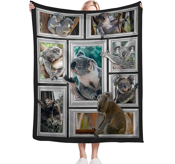 Koala Blanket Funny Koala Gifts for Girls Boys Woman Kids Koalas Lover Throw Blankets Soft Blanket Warm Fleece Flannel Plush Blankets for Bed Sofa Couch 50"x60"