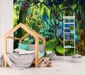 XMPMBM-Cartoon Plant Dreamy Forest Fabric Wallpaper Botanical Woodland Nursery Room Wall Mural-W 154" X H 105"（112 Square Foot）