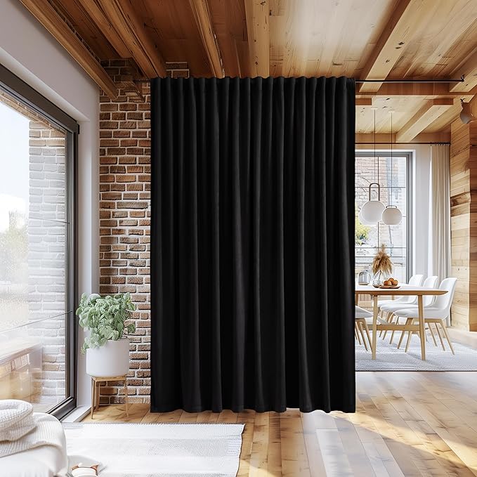 StangH Black Velvet Theater Curtains Extra Wide Blackout Window Drapes for Sliding Glass Door, Halloween Backdrop Curtains for Living Dining Room/Sitting Area, W100 x L108, 1 Panel