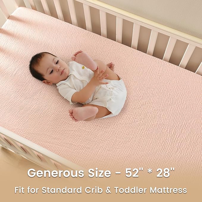 david's kids Muslin Crib Sheets for Girls, 2 Pack 100% Cotton Soft Breathable Fitted Baby Sheet Set, Standard 52"x28" Crib and Toddler Mattress, Rainbow