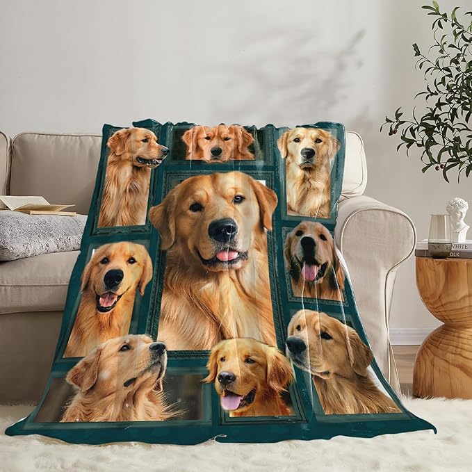 Tijuboni Golden Retriever Throw Blanket Dog Gifts for Girls Boys Women Men Kids Adults Soft Flannel Fleece Blanket for Couch Sofa Bed Home Decor 60"x80"