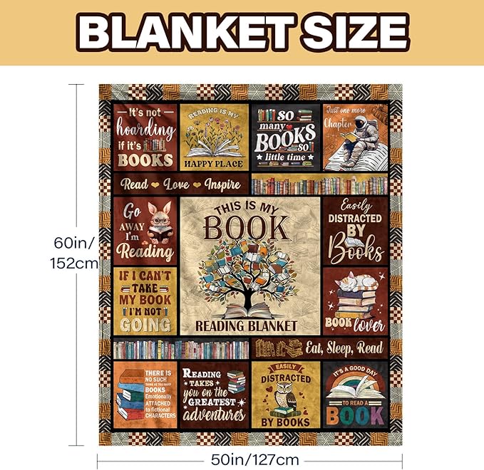Book Lovers Gifts, Gifts for Books Lovers Women Men, Bookish Gift for Readers, Reading Blanket, Librarian Gifts for Christmas, Book Club/Bookworm/Reading Gift, Literary Blanket 50"x60"