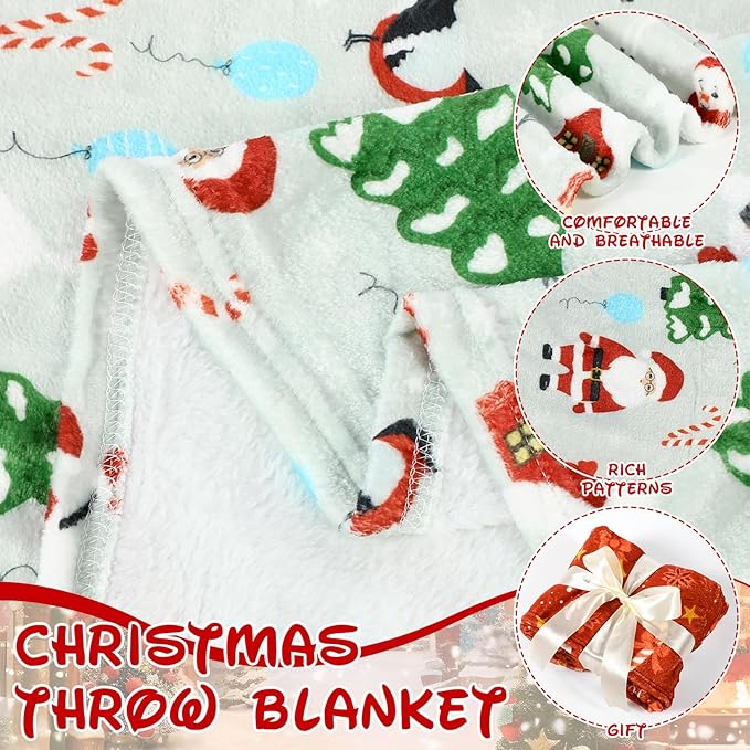 Buryeah 4 Pack Christmas Throw Blankets Bulk Snowman, Igloo, Santa Claus, Bells, Xmas Tree Soft Cozy Christmas Plush Flannel Blanket for Sofa, Bed, Couch, Home Decor Xmas Supplies, 50 x 60 Inches