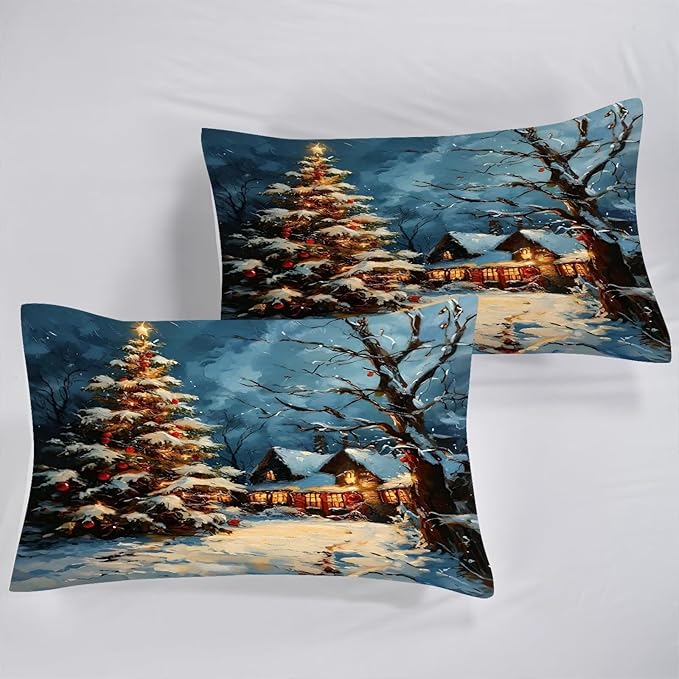 Christmas Comforter Set Queen: Winter Christmas Tree Bedding Sets Festival Gift Quilt for Girls Women Teens Bedroom 1 Comforter & 2 Pillowcases