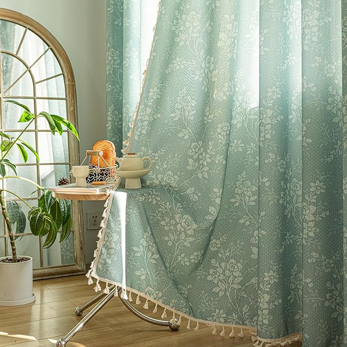 ENJOYBRIDAL Floral Curtains 96 Inch Long Sage Green Farmhouse Drapes Living Room Bedroom Semi Sheer Rod Pocket Window Curtain Panels Rustic Boho Retro 2 Panel Sets Window Treatments