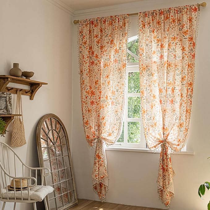 ENJOYBRIDAL Floral 96 Inch Curtains for Bedroom Living Room Drapes 2 Panel Sets Semi Sheer Farmhouse Long Window Curtain Panels Cute Patterned Boho Rod Pocket Cottagecore Window Treatments