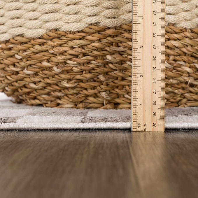 Hauteloom Pertek Modern Checkered Runner Rug - Modern Geometric Carpet for Hallway, Kids Room, Nursery - Bohemian Boho Carpet - Cream, Beige, Tan - 2'7" x 10'