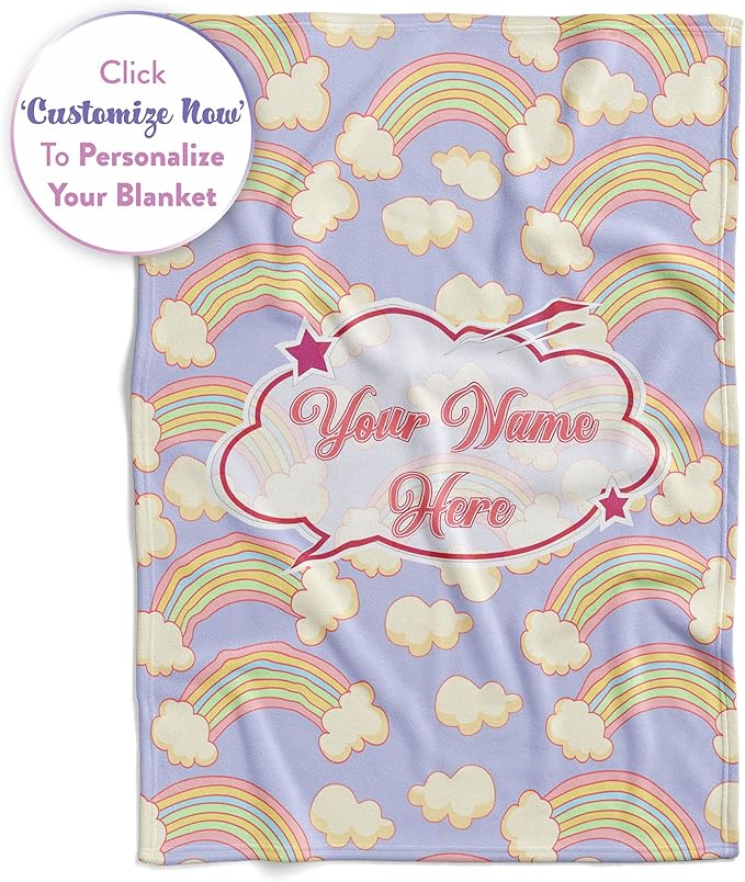 Personalized Rainbow Blanket for Girls | Kids Rainbow Unicorn Gifts | Custom Plush Fuzzy Rainbow for Toddler | Customized Little Girl Throw | Baby Girl Sofa Bed Birthday Gift| Fleece 50x60